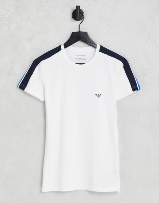 Emporio Armani – Biały T-shirt z ozdobnymi lampasami z logo 