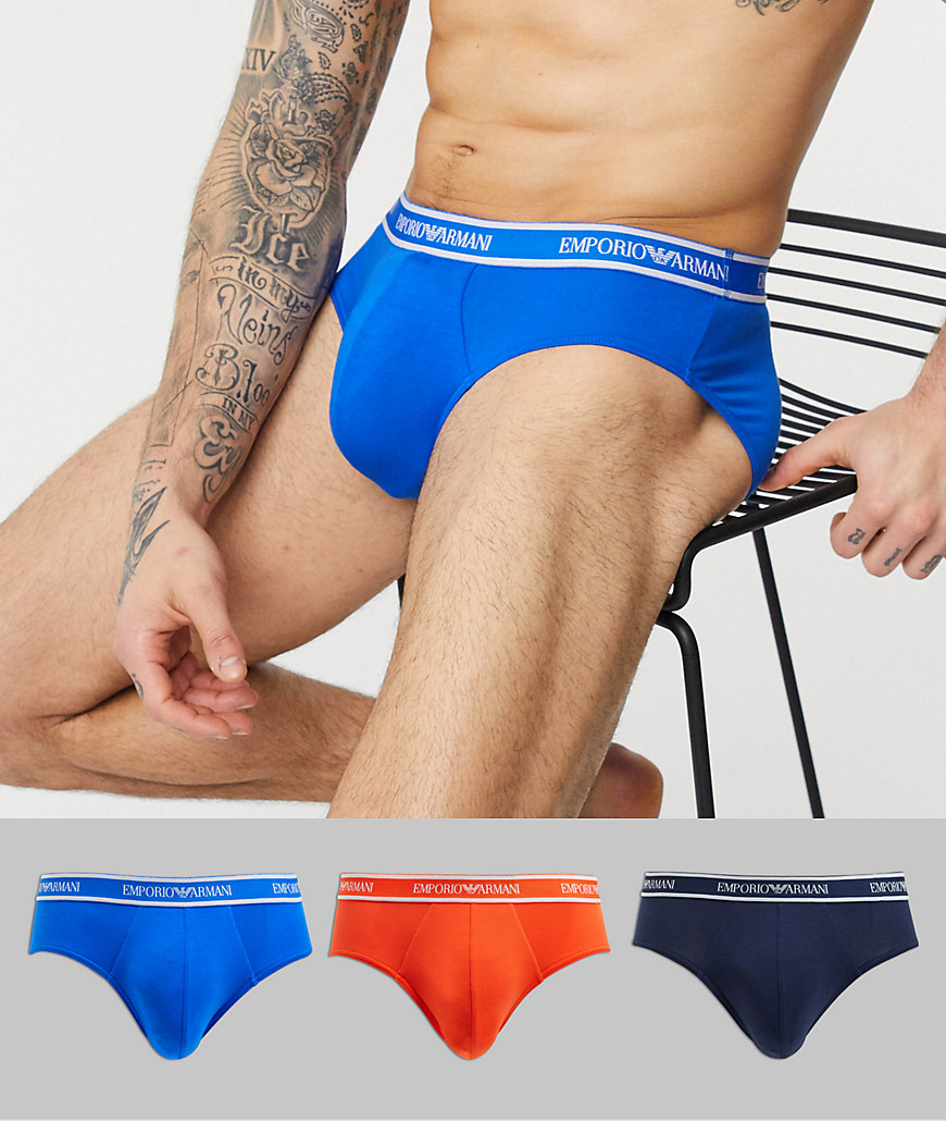 Emporio Armani – Blå och orange kalsonger med logga på midjeresåren i 3-pack-Flerfärgad