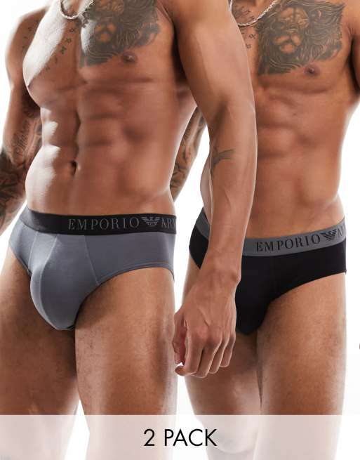 Emporio Armani Bodywear 2 pack bamboo brief in black and grey