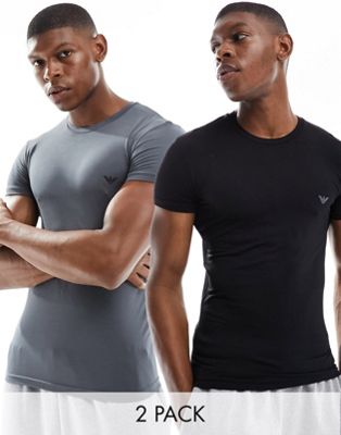 Emporio Armani Bodywear 2 pack bamboo t-shirts in black and grey - ASOS Price Checker