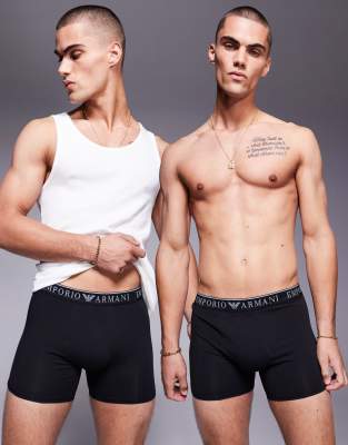 Emporio Armani bodywear 2 pack boxer in black with logo waistband