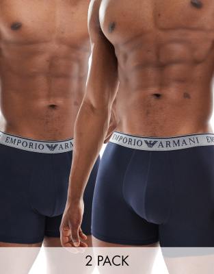 Armani Exchange Emporio Armani bodywear 2 pack boxer in navy with logo waistband