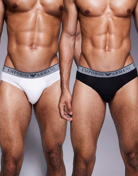 Emporio Armani bodywear 2 pack brief with logo waistband in black and white - view 1