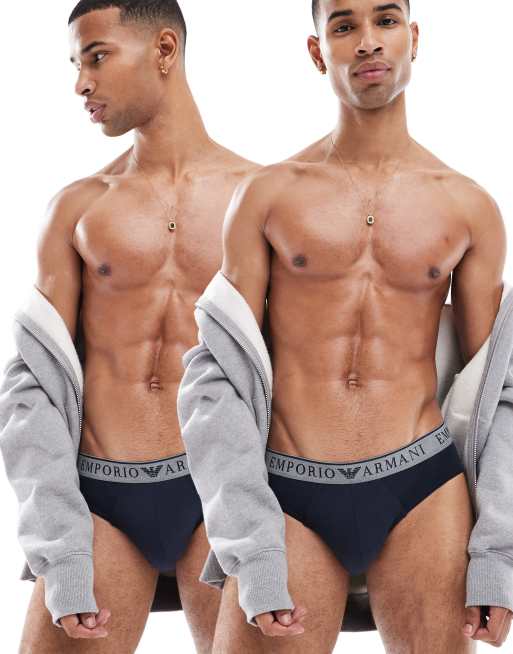 Emporio Armani Bodywear 2 pack briefs in navy with logo waistband 