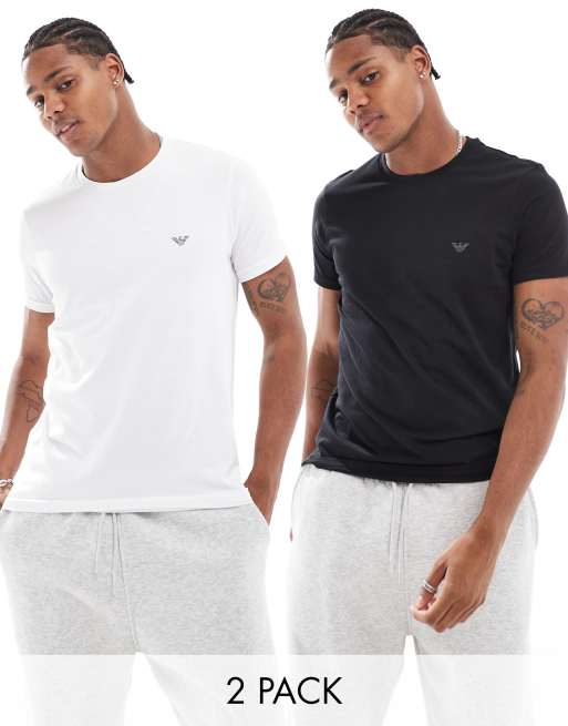 Emporio Armani bodywear 2 pack crew neck tee with logo branding in black and white