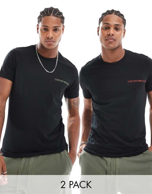 Emporio Armani Bodywear 2-pack crew neck tees with logo branding in black 