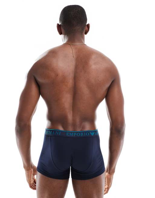 Emporio Armani Bodywear 2 pack endurance logo trunks in blue, 2 of 4