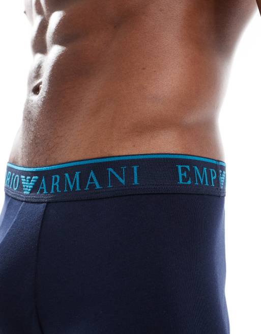 Emporio Armani Bodywear 2 pack endurance logo trunks in blue, 3 of 4