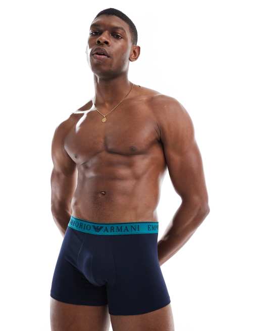 Emporio Armani Bodywear 2 pack endurance logo trunks in blue, 4 of 4