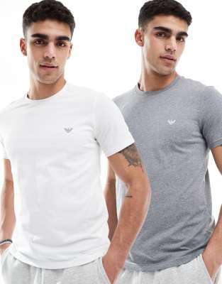 Emporio Armani Emporio Armani Bodywear 2 pack endurance lounge logo t-shirts in white and grey