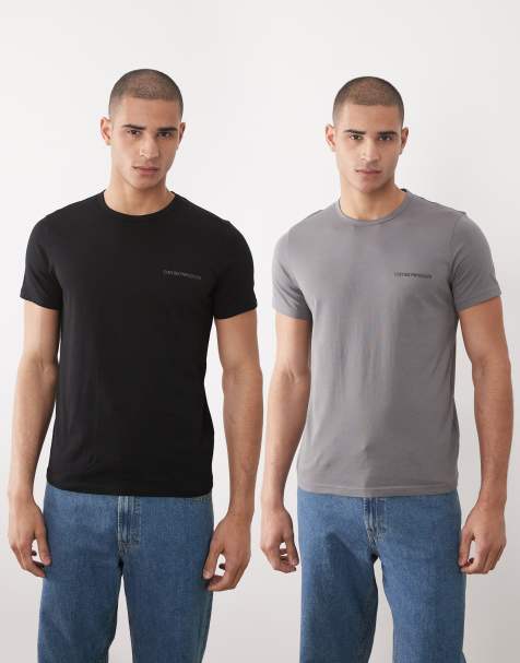 Emporio Armani Bodywear 2 pack logo t-shirts in black and grey - view 1