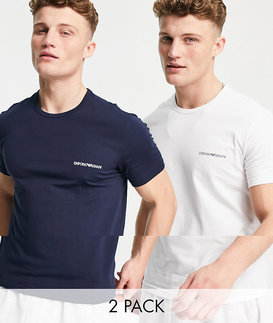 Emporio Armani Bodywear 2 pack logo t-shirts in navy/white-Multi