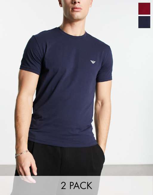 Emporio Armani Bodywear 2 pack lounge t shirts in navy ASOS