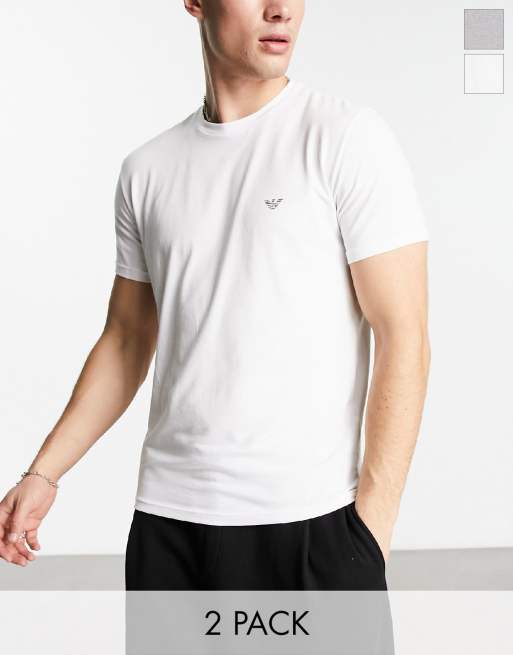 Emporio Armani Bodywear 2 pack lounge t shirts in white ASOS