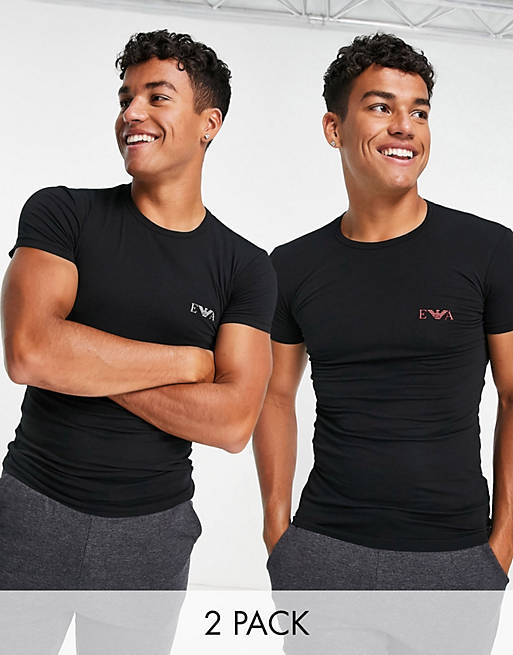 Emporio Armani Bodywear 2 pack monogram t-shirts in black