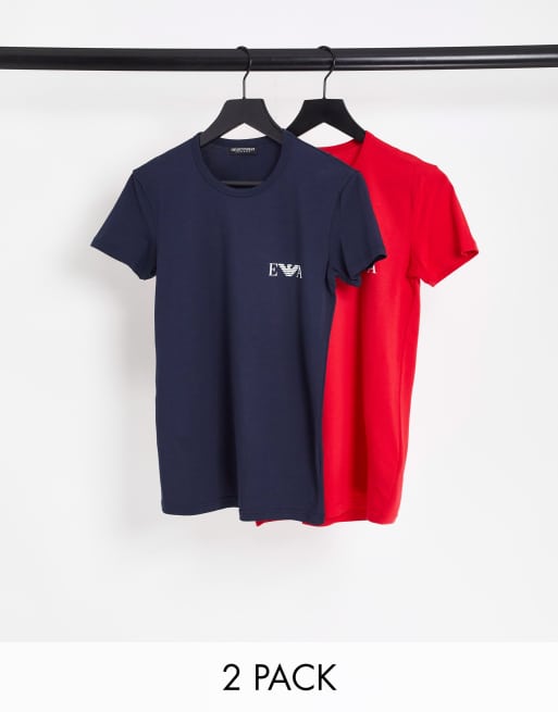 Forbindelse Trives nakke Emporio Armani Bodywear 2-pack monogram T-shirts in navy and red | ASOS