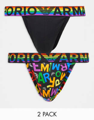 Emporio Armani Emporio Armani Bodywear 2 pack rainbow print jockstraps in black