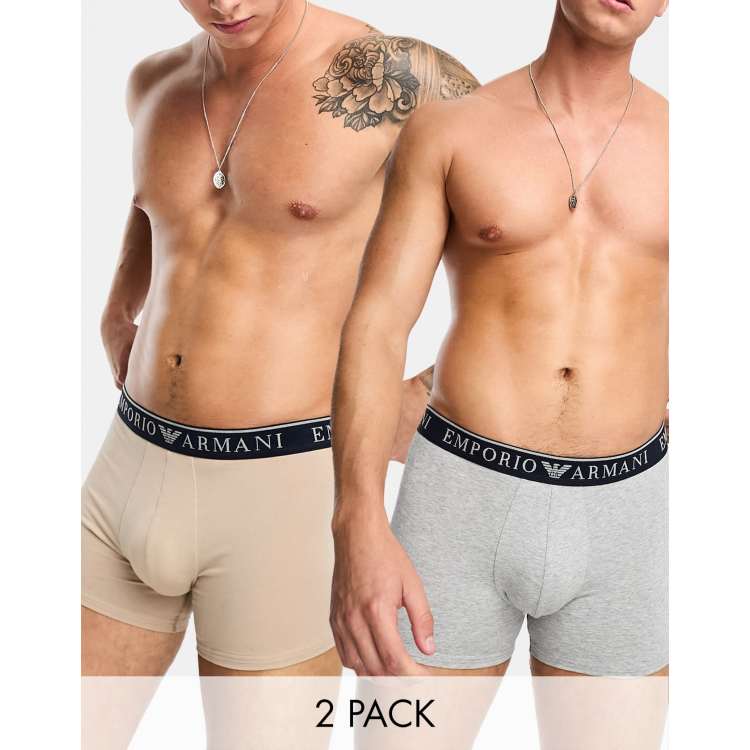 Emporio Armani Bodywear 2 pack trunks in beige and gray ASOS