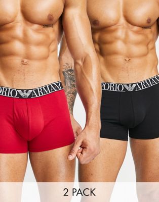 Emporio Armani Bodywear 2 pack trunks with large contrast logo in black/ red