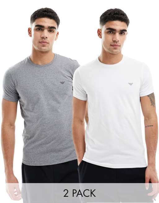 Emporio Armani – Bodywear – 2er-Pack T-Shirts in Grau und Weiß