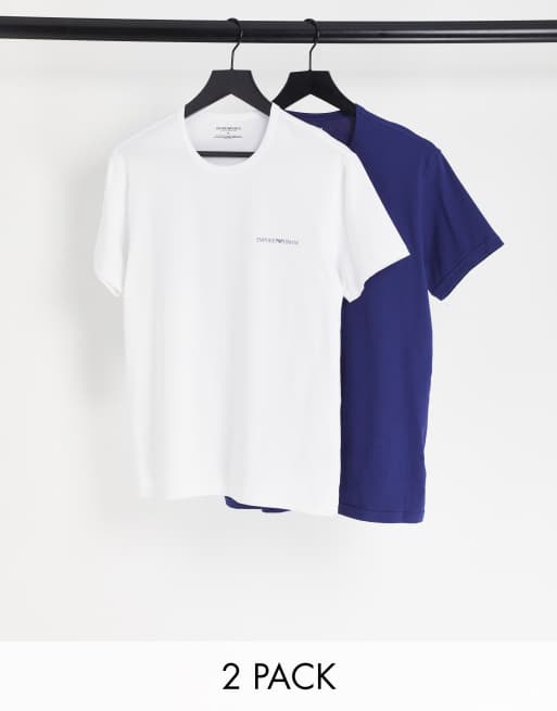 Emporio Armani – Bodywear – 2er-Pack T-Shirts in Weiß/Navy mit Markenlogo