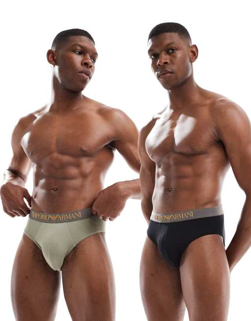 Emporio Armani – Bodywear – 2er-Pack Unterhosen aus weichem Bambusmaterial in Schwarz und Beige mit Logo
