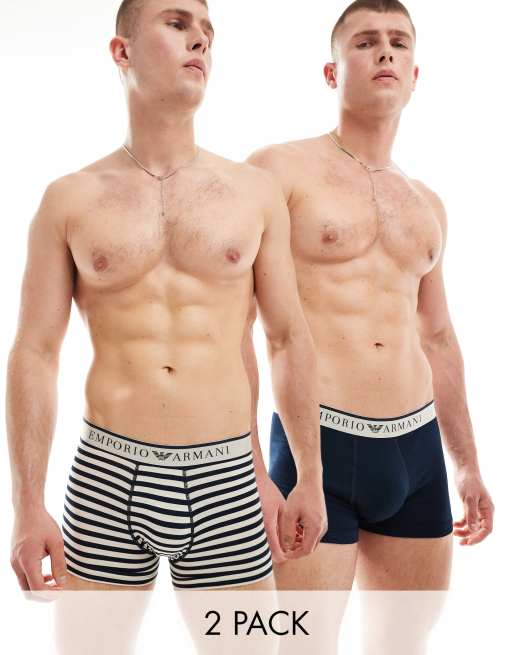Emporio Armani – Bodywear – 2er-Pack Unterhosen in Marineblau und mit Streifen