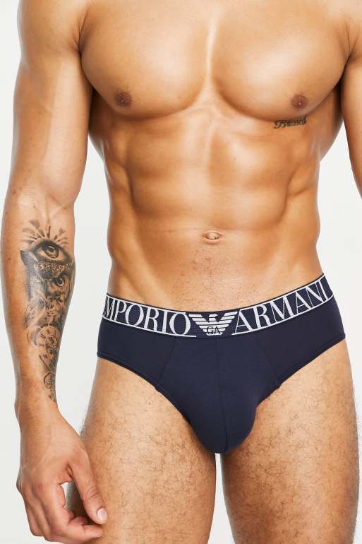 Emporio Armani – Bodywear – 2er-Set Unterhosen mit großem Kontrastlogo in Marineblau/Blau