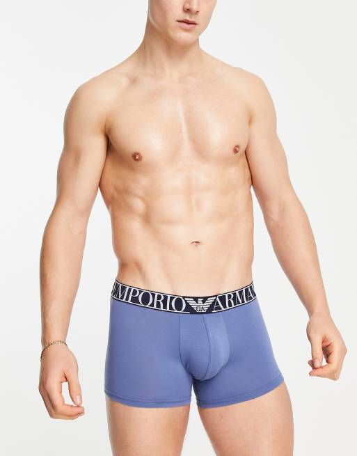Emporio Armani – Bodywear – 2er-Set Unterhosen mit großem Kontrastlogo in Marineblau/Blau