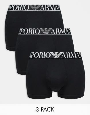 Emporio Armani bodywear 3 pack black trunks with logo waistband