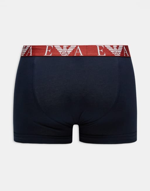 Emporio Armani Bodywear 3 pack bold monogram logo trunks in blue, 2 of 3
