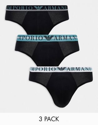 Emporio Armani Bodywear 3 pack brief with colorful waistbands in black