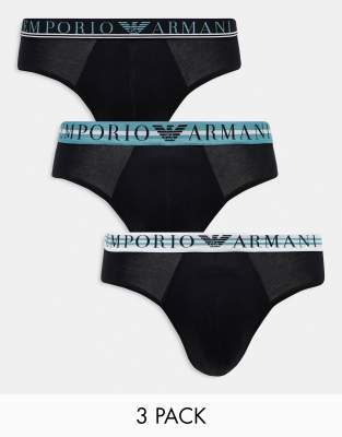 Armani Exchange Emporio Armani Bodywear 3 Pack Brief With Colorful  Waistbands In Black