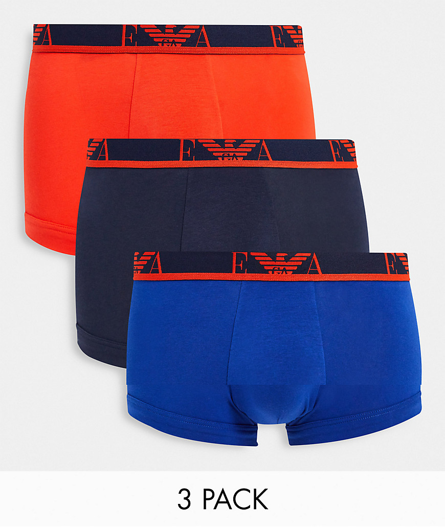 Emporio Armani Bodywear 3 pack contrast logo trunks in navy/ blue/ red-Multi