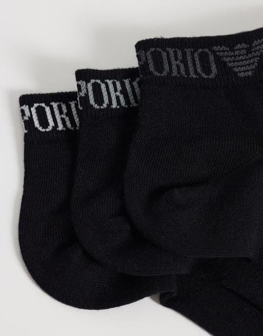 Emporio Armani Bodywear 3 pack logo sneaker socks in black, 2 of 3