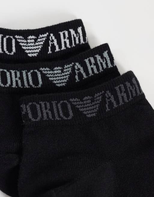 Emporio Armani Bodywear 3 pack logo sneaker socks in black, 3 of 3