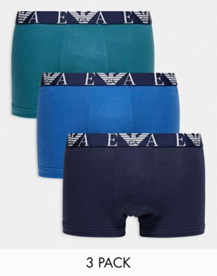 Emporio Armani Bodywear 3 pack logo trunks in blue