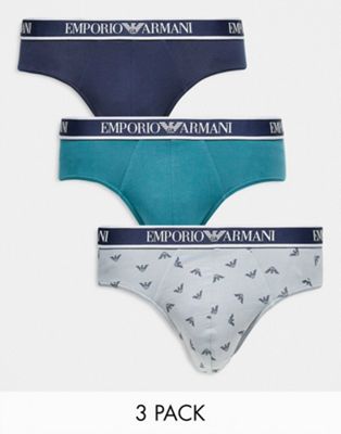 Emporio Armani Bodywear 3 pack logo waistband briefs in navy