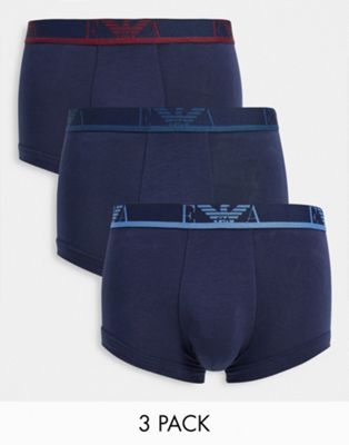 Emporio Armani Bodywear 3 pack monogram trunks in navy