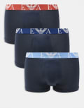 [Emporio Armani] Emporio Armani bodywear 3 pack navy trunks with blue / light blue / red waistbands-Multi S MULTI
