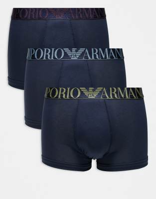 Emporio Armani bodywear 3 pack navy trunks with logo waistband