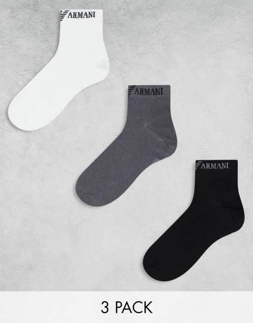Emporio Armani Bodywear 3 pack sneaker socks in white/black and gray 