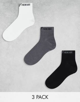 Armani Exchange Emporio Armani Bodywear 3 pack sneaker socks in white/black and grey-Multi