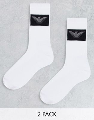 Emporio Armani Bodywear 2 pack socks with contrast box logo in white