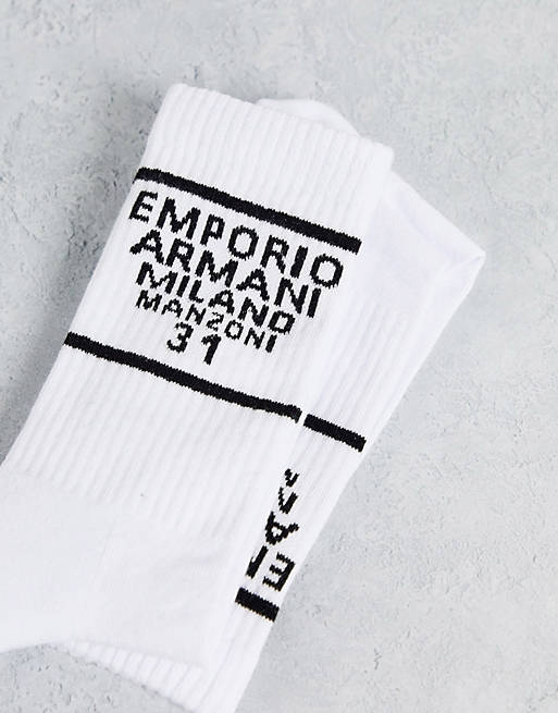 Emporio Armani Bodywear 3 pack socks with text logo in white