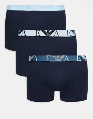 Emporio Armani Emporio Armani Bodywear 3 pack trunks in black and blue