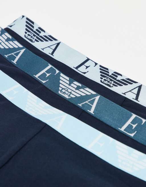Emporio Armani Bodywear 3 pack trunks in black and blue, 2 of 3