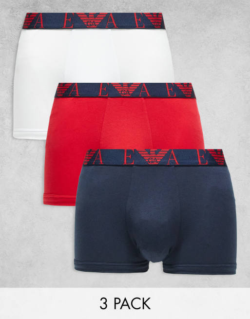 Emporio Armani Bodywear 3 pack trunks in navy, red and white 