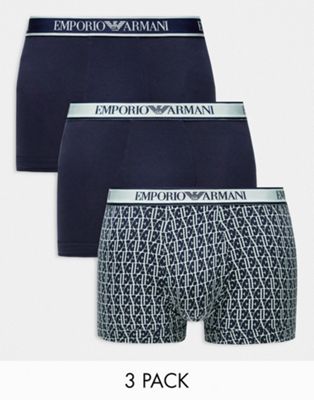 Emporio Armani Bodywear 3 pack trunks in navy
