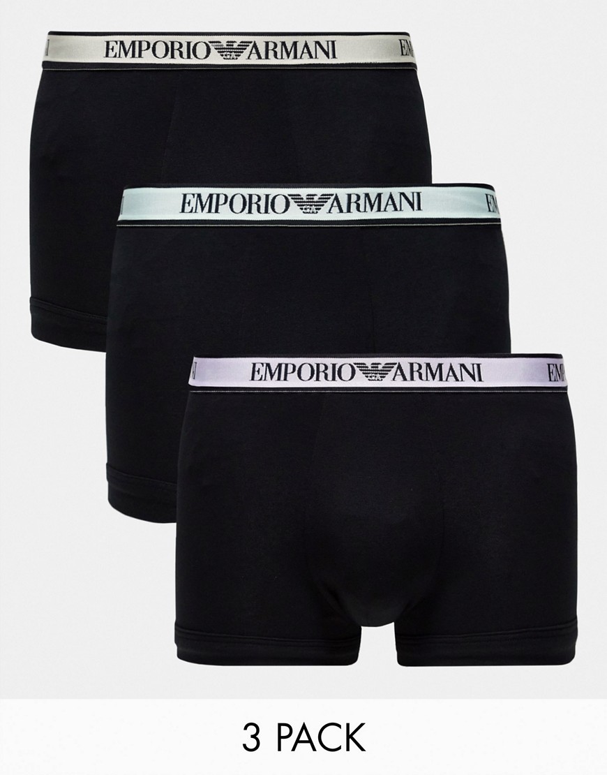 Emporio Armani Bodywear 3 pack trunks withc coloured waistbands in navy